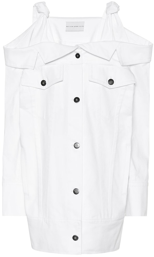 white denim off the shoulder dress