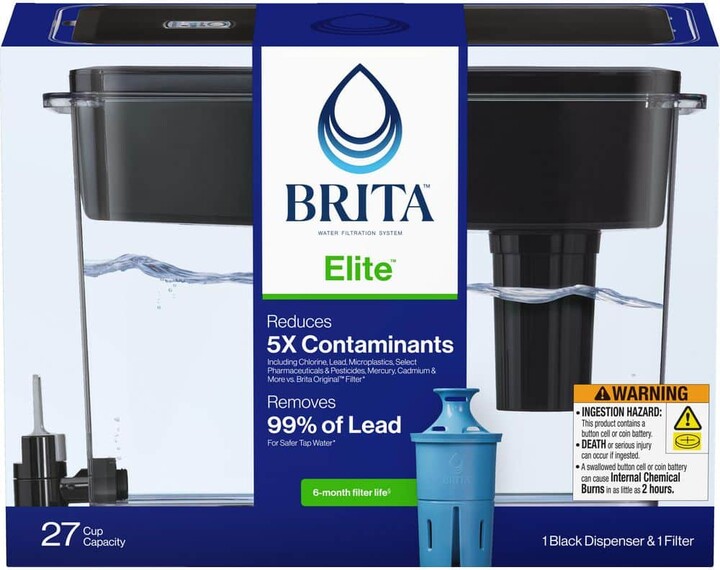 Brita UltraMax 27-Cup Extra Large Filtered Water Dispenser in Black with 1 Elite Filter, BPA Free