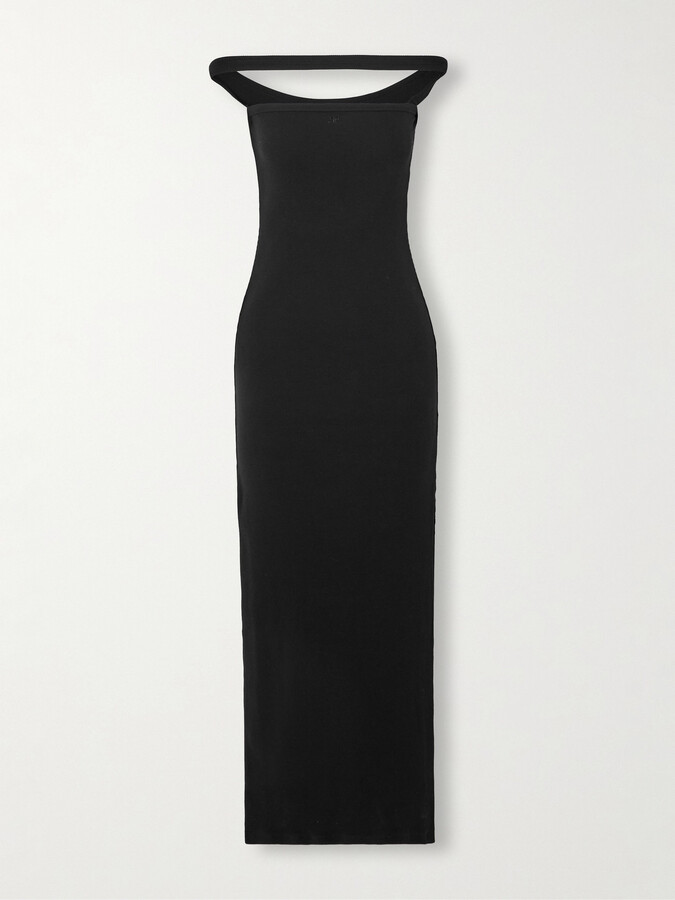 Courreges Hyperbole Off-the-shoulder Ribbed Stretch Cotton-jersey Maxi Dress - Black