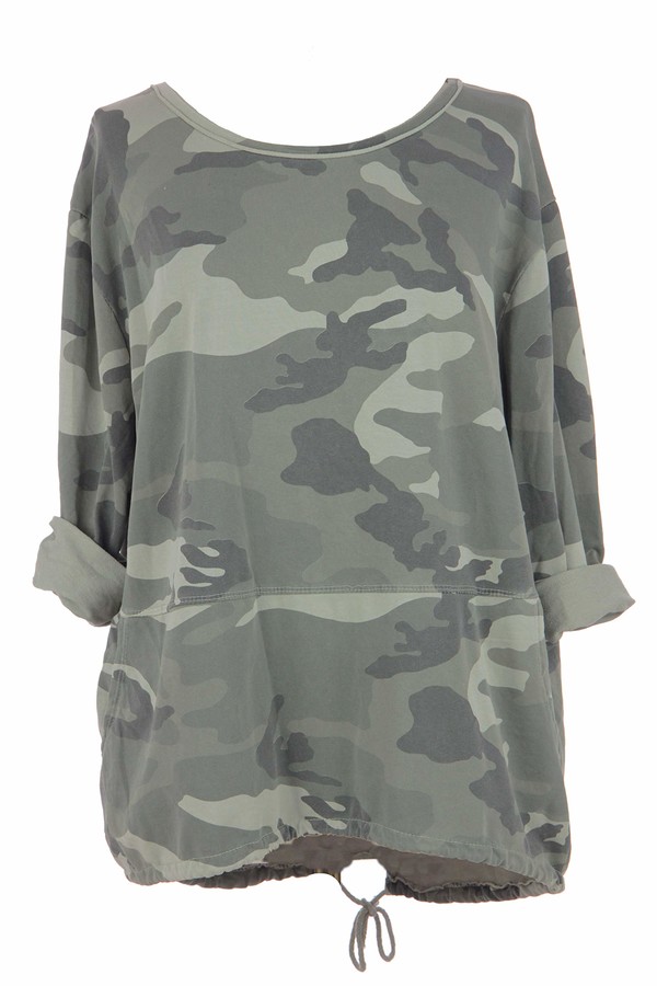TEXTURE Ladies Womens Italian Lagenlook Long Sleeve Camo Army Print Cotton Tunic Top Sweatshirt One Size 