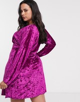 Thumbnail for your product : ASOS DESIGN Curve long sleeve plunge velvet mini dress