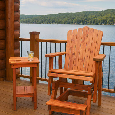 American Furniture Classics Cedar Grove Adirondack Balcony Height Glider With Matching Side Table