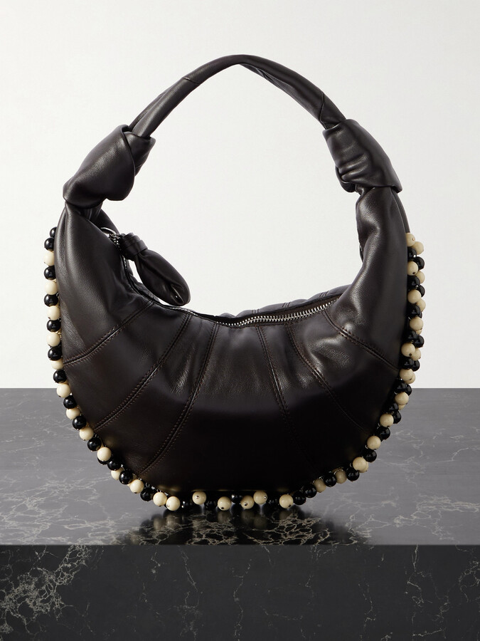 Lemaire Mini Fortune Croissant Bead-embellished Paneled Leather Shoulder Bag - Brown
