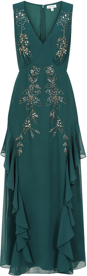 Frock and Frill Hazel Green Floral Embellished Maxi Dress