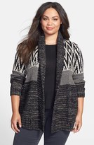 Thumbnail for your product : Lucky Brand 'Graphic' Open Front Cardigan (Plus Size)