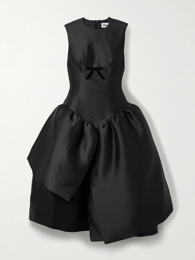 SHUSHU/TONG Asymmetric Bow-detailed Gathered Taffeta Dress - Black