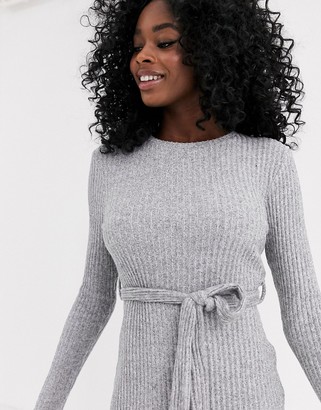 New Look belted midi knitted dress in grey