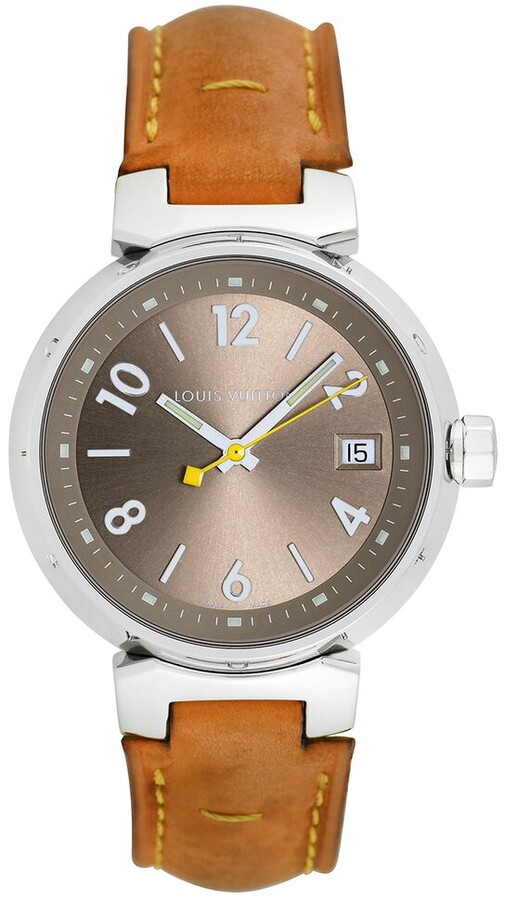 Louis Vuitton Tambour Moon Dual Time Quartz Watch Stainless Steel with  Monogram Vernis 35 208648369
