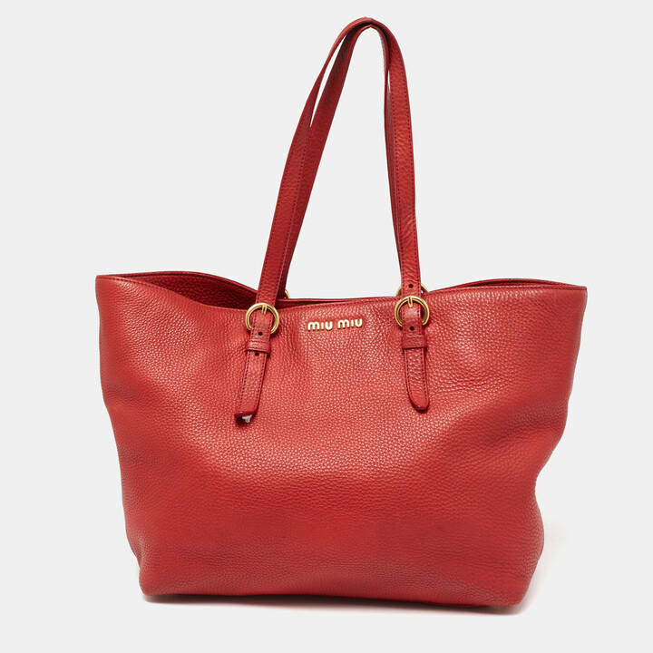 Miu Miu By Prada￼ Tote Bag Handbag Red Leather With Black Miu Miu Wallet ￼