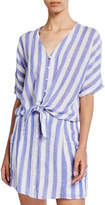 Thumbnail for your product : Rails Striped Button-Front Short-Sleeve Tie-Hem Shirt