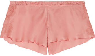 Carine Gilson Chantilly Lace-trimmed Silk-satin Pajama Shorts
