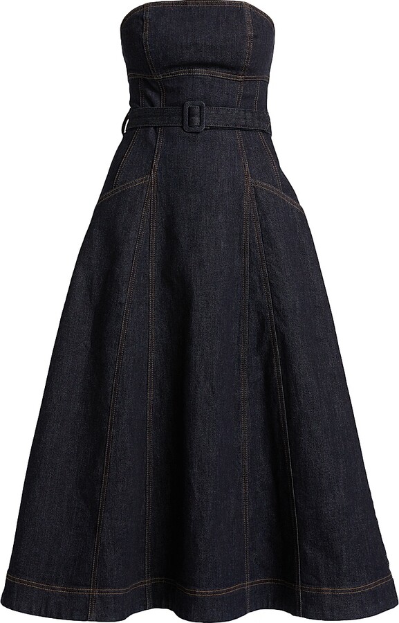 Self-Portrait Women's Bandeau Denim A-Line Midi-Dress - Blue - Size 0
