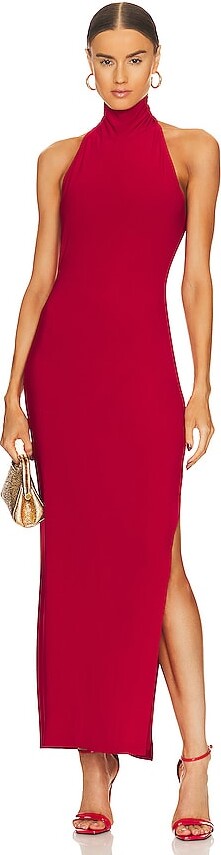 Norma Kamali Halter Turtleneck Side Slit Gown