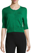 Thumbnail for your product : Oscar de la Renta Cashmere-Silk Three-Quarter-Sleeve Cardigan, Ivy