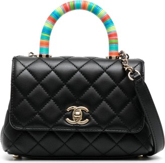 CHANEL Goatskin Quilted Rainbow Extra Mini Coco Handle Flap Black