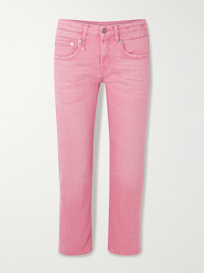 R 13 Boy Cropped Distressed Low-rise Straight-leg Jeans - Pink