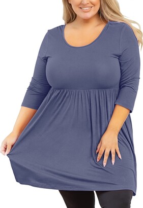 AusLook Plus Size Tunic Women 3/4 Sleeve Royal Blue 3X Crewneck Tops Clothing Blouse Loose Fit Clothes Babydoll Summer Fall Winter Maternity Wear with Leggings - ShopStyle