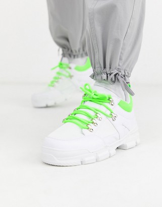 Truffle Collection neon chunky trainer in white