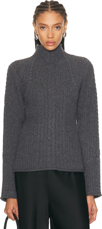 Helmut Lang Cable Turtleneck Sweater in Charcoal