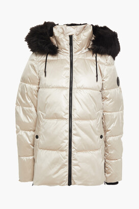 DKNY Faux fur-trimmed quilted shell hooded jacket