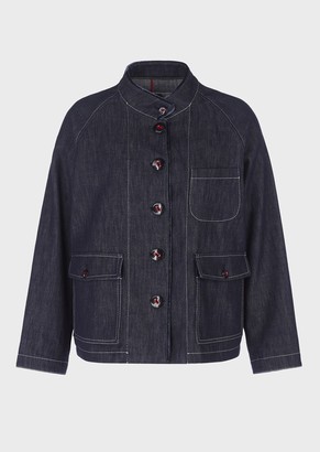 women's mandarin collar denim jacket