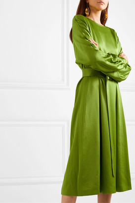 Dries Van Noten Dicina Belted Satin Midi Dress - Lime green