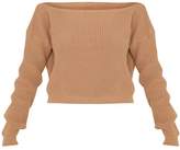 Thumbnail for your product : PrettyLittleThing Taupe Off The Shoulder Knitted Crop Jumper