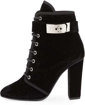 Giuseppe Zanotti Lace-Up Velvet Ankle-Buckle Boot, Black (Nero)