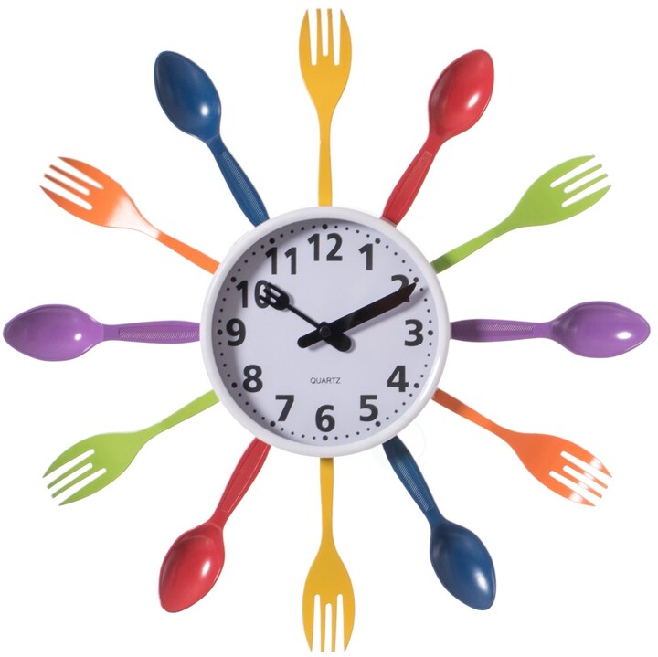 12inch Aluminum Cutlery Indoor/Outdoor Wall Clock 3D Kitchen Spoon Fork Type 