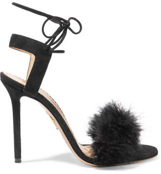 Charlotte Olympia Salsa Feather-embellished Suede Sandals