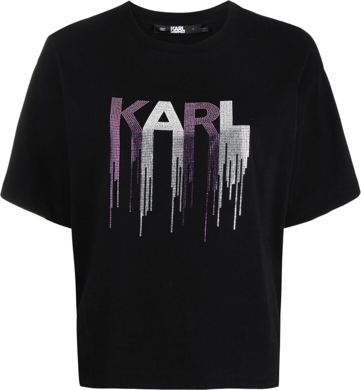 Karl Lagerfeld Paris Allover Logo Organic Cotton T-Shirt in Black