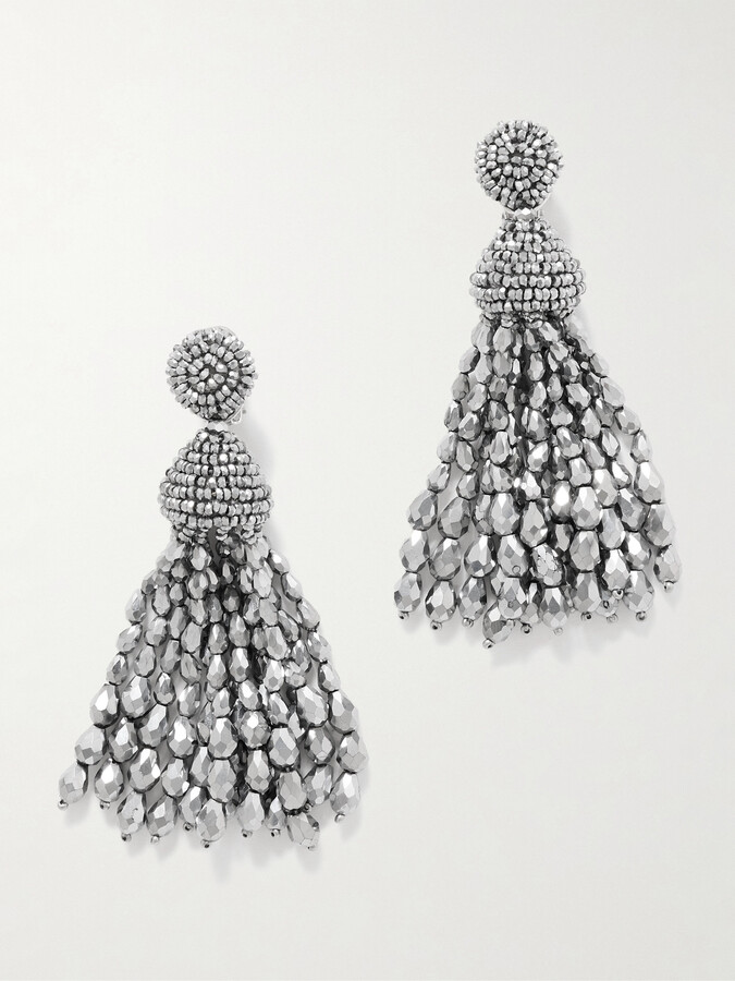 Oscar de la Renta Silver-tone Beaded Clip Earrings - One size