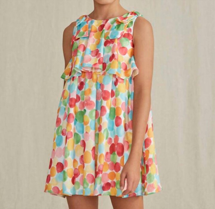 Abel & Lula Polka Dot & Bow Satin Dress In Multi