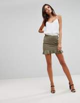 Thumbnail for your product : AX Paris Khaki Suede Frill Hem Mini Skirt