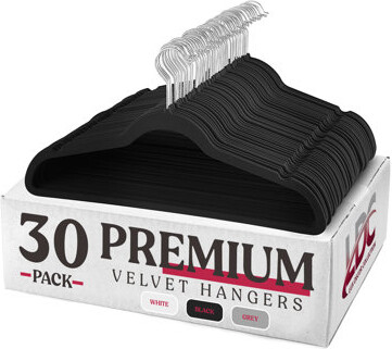LuxDecorCollection Non-Slip Plastic Velvet Hanger Packs - Heavy Duty Felt Hangers with Stainless Steel Swivel Hooks