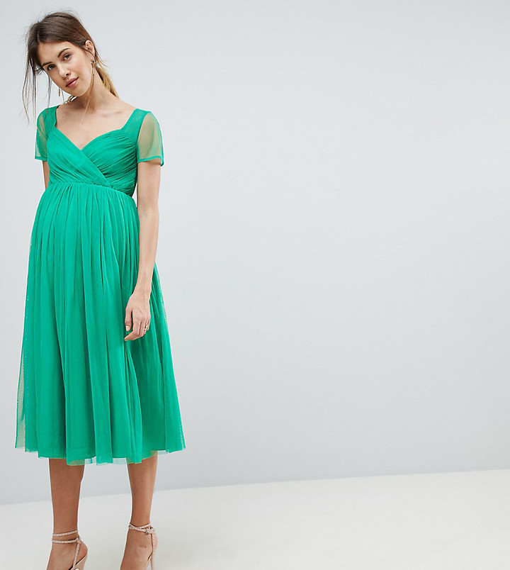 tulle midi dress with sleeves