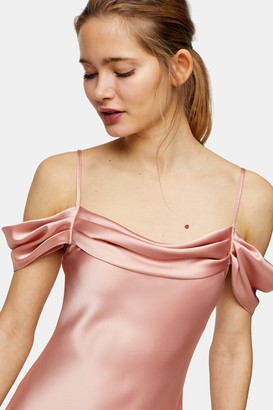 Topshop Womens Rose Pink Satin Cold Shoulder Mini Dress - Rose