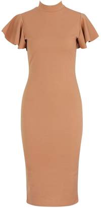 boohoo NEW Womens High Neck Frill Sleeve Midi Dress in Polyester 5% ELastane