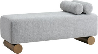 Cerryn Linen Upholstered Bench with Tube Pillows and Sculptural Metal Legs – Modern Accent Bench for Living, Bedroom, or Entryway