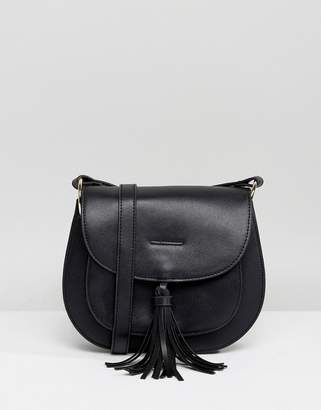Glamorous Black Saddle Bag With Tassle Detail