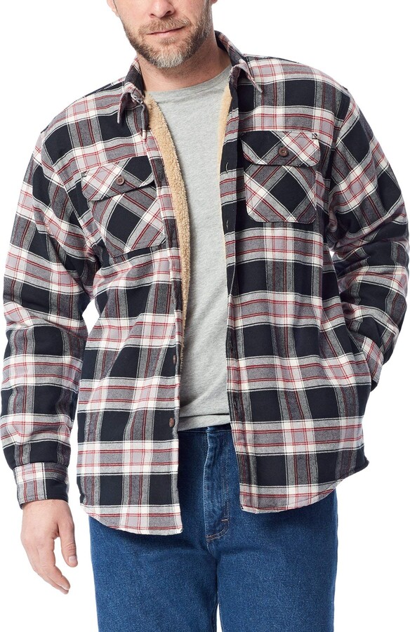 Wrangler Authentics Men's Long Sleeve Sherpa Lined Flannel Shirt Jacket
