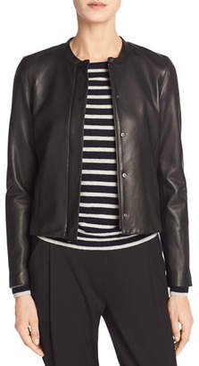 Vince Leather Collarless Zip-Front Jacket, Black