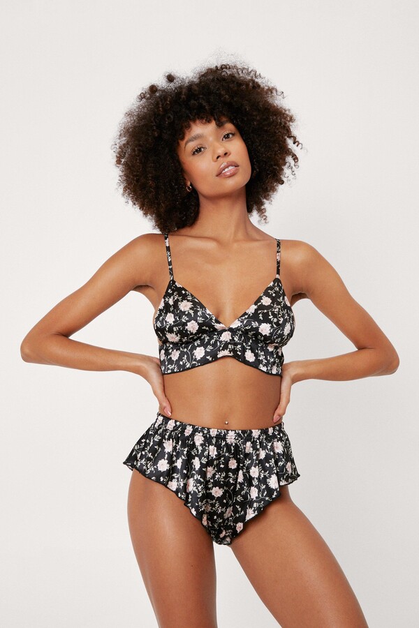 Nasty Gal Womens Floral Satin Ruffle Bralette and Panties Set - ShopStyle  Bras