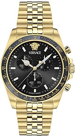 Men's Greca Chrono Wave Gold Tone Stainless Steel Bracelet Watch