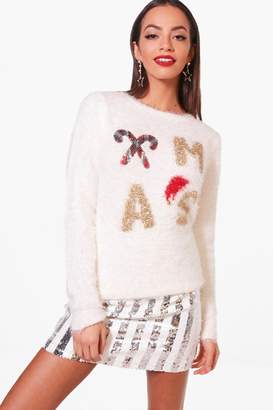 boohoo Fluffy Knit Sequin Christmas Jumper