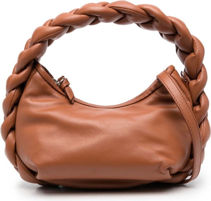 BOMBON CRINKLED GLOSSY - Small Plaited-handle Leather Crossbody