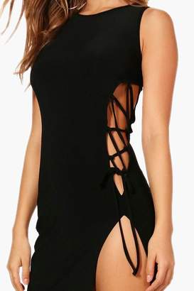 boohoo Lace Up Detail Bodycon Dress