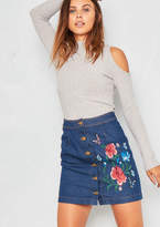 Thumbnail for your product : Ever New Ever New Kai Denim Floral Embriodered Button Up Mini Skirt