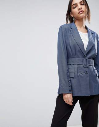 ASOS Tailored Belted Blazer in Blue Check