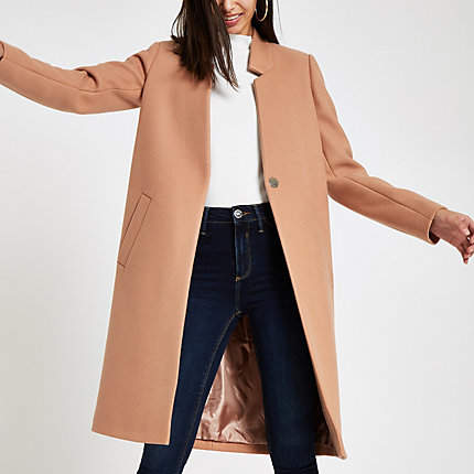 Camel collarless coat Clearance
